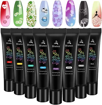 Nail Art Stamping Polish Gel Pack Of 8 Colors Printing Gel 8ML UV LED Soak Off G • $30.56