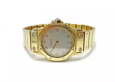  Cartier Santos 18k Gold & Diamond Automatic Watch Rare Estate Vintage Piece • $18950