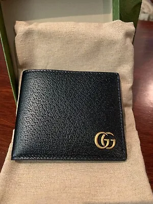 $550 • Buy Gucci GG Marmont Black Calfskin Bi-Fold Mens Wallet Luxury Designer Authentic 