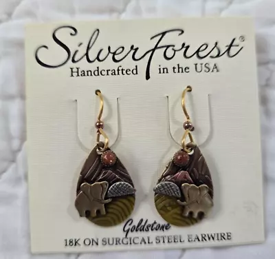 NEW Silver Forest Elephant Bead On Teardrop Dangle Earrings Surgical Steel NWOB • $15.95