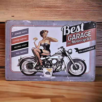 Best Garage For Motorcycle Pin-Up Sign / Motorcycle Signs / Man Cave Signs • $14.99