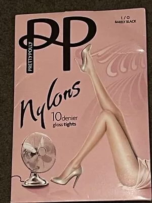 BNIP LADIES PRETTY POLLY 10 Denier NYLONS GLOSS TIGHTS SIZE LARGE L BARELY BLACK • $12.95