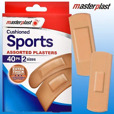 CUSHIONED PLASTERS 40Pc Extra Thick Padded Fabric Sports Assorted Wound Dressing • £3.98