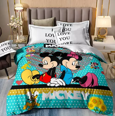 Mickey Minnie Mouse Quilt Cover Duvet Cover Bedding Set Single Double King UK • £8.39