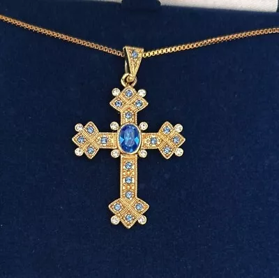 2Ct Oval Cut Lab Created Sapphire Women's Cross Pendant 14k Yellow Gold Plated • $104.95