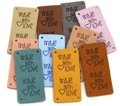 Faux Suede Leather Labels MADE WITH LOVE ♡ Clothing Tag Label Tags 25x50mm • £1.80