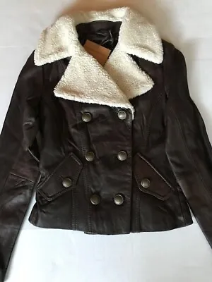 Victoria Secret Leather Sherpa Military Jacket Cocoa Size XS NEW!!! • $60