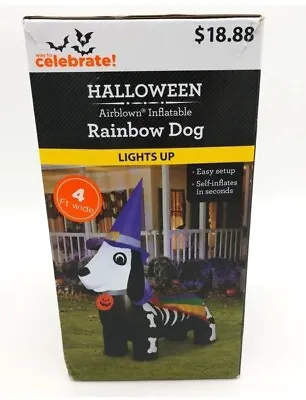 Airblown Skeleton Dog Rainbow Cape W/ Witch Hat Dachshund Halloween Yard Decor • $35