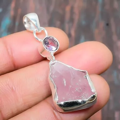 Rose Quartz Rough Amethyst Gemstone Handmade Jewelry Pendant 1.77  S072 • $4.99