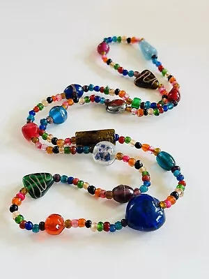 VTG Venetian Murano Art Glass Necklace Italy Beaded Rare Colorful Poured Beads • $35