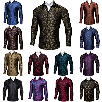 Mens Long Sleeve Shirts Blue Botton Down Paisley Floral T-Shirts Tuxedo Suit Set • £19.99