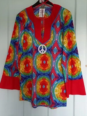 £2.99 • Buy Adult Hippy Top For60s Or 70s Themed Fancy Dress Party With Peace Medallion.NEW
