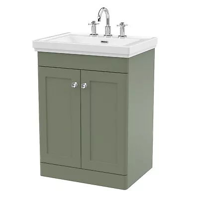 Nuie Classique 600mm Basin Vanity Unit 3 Tap Hole Traditional Satin Green Unit • £309.95