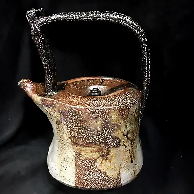 SANDRA JOHNSTONE Salt-Glazed Stoneware Pottery Art Teapot 10  Rare & Beautiful! • $395