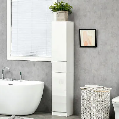 £82.99 • Buy Modern High Gloss Tall Bathroom Cabinet With Adjustable Shelves And Drawer