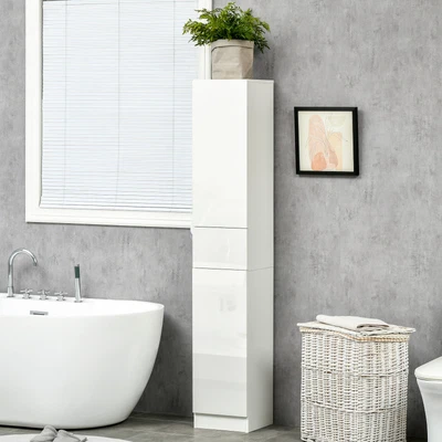 £82.99 • Buy Modern High Gloss Tall Bathroom Cabinet With Adjustable Shelves And Drawer