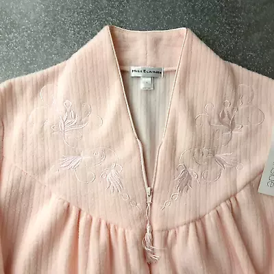 Miss Elaine Women's Size Large Pink Ribbed Long Robe Embroidered Full Zip Pocket • $32.99