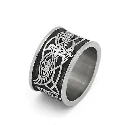 Viking Odins Raven Norse Wolf Ring Silver Stainless Steel Celtic Crow K9 Band • $18.99
