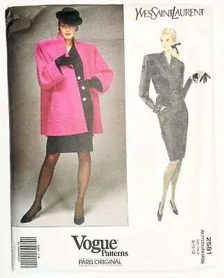 Vogue Paris Original Yves Saint Laurent 2581 Coat & Dress Size 8-10-12 Uncut • $20