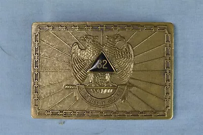 Vintage 1978 MASONIC 32nd DEGREE BRONZE BELT BUCKLE  SPES MEA IN DECO EST  06036 • $24