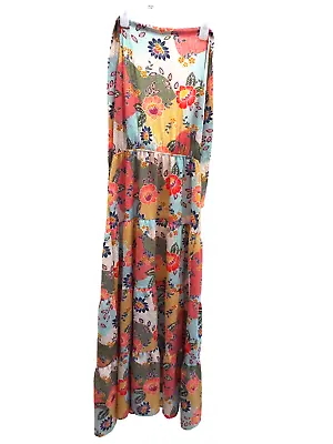 MONTEAU LOS ANGELES - MULTICOLOURED HALTER NECK MAXI DRESS - SIZE L Fits 12 • £9.50