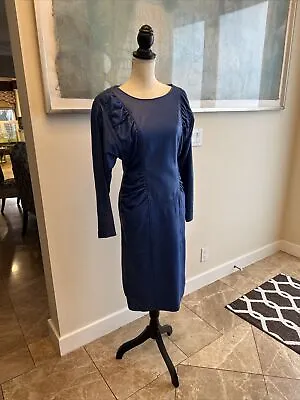 Michael Hoban For North Beach VTG 80s Blue Leather Ruched Body-con Dress Size M • $175