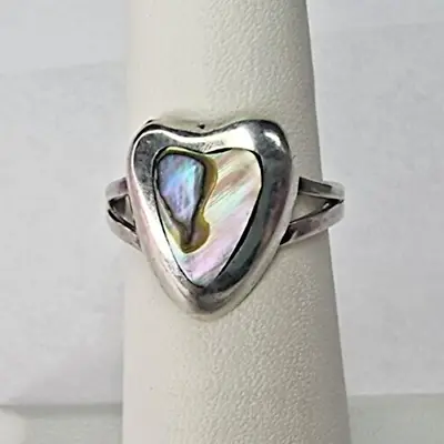 Taxco 925 Sterling Silver And Abalone Heart Ring Size 5 • $26