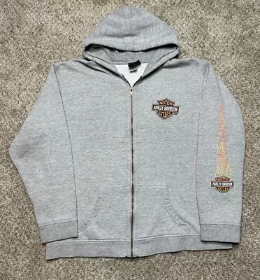 Harley Davidson Gray Motorcycle Zip-Up Hooded Sweatshirt Size Small Flame Biker • $34.95