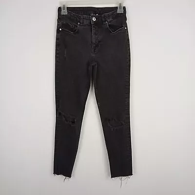 Divided By H&M Skinny Black Jeans Womens 4 Distressed Mid Rise Raw Hem Mid Rise • $17.10