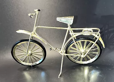 Vintage Novelty 5 1/2  Long Miniature Gold/Brass Metal BICYCLE Movable Wheels • $14.99