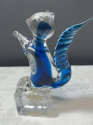 Arte Murano Icet Art Glass Squirrel Figurine Clear & Cobalt Blue Venezuela • $14.99