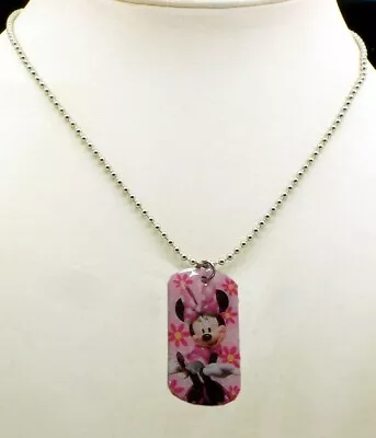 Disney Minnie Mouse Dog Tag Pendant Charm Necklace Chain Girl Kids Stocking Gift • $10.40