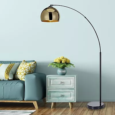 Floor Lamp With Gold Shade And Black Marble Base • $79.99