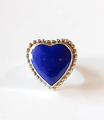 Vintage Sterling Silver Large Lapis Lazuli Adjustable Heart Ring • $17