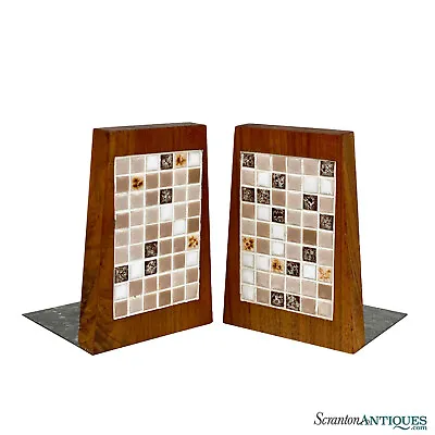 Mid-Century Atomic Mosaic Tile & Teak Library Bookends - A Pair • $180