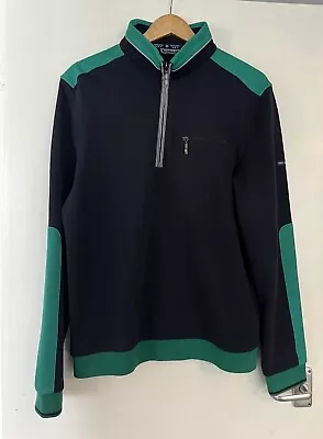 Saint James Nautique Zip Neck Jumper Sweater Navy Blue Green L Large Cotton  • £44.99