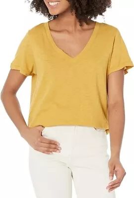 Madewell Women's Whisper Cotton V-Neck Tee In Yellow (earthen Gold) Small • $17.99