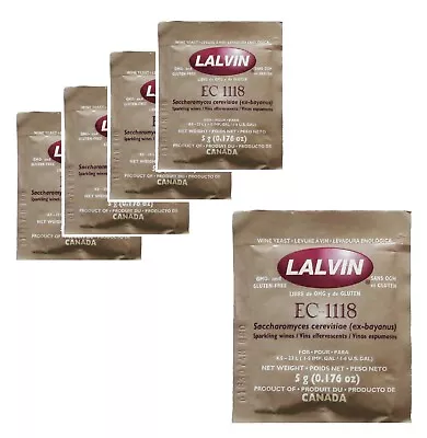 5x Lalvin EC-1118 Champagne Yeast 5g Sachet 18% Homebrew Wine Making 4.5L-23L • £12.99