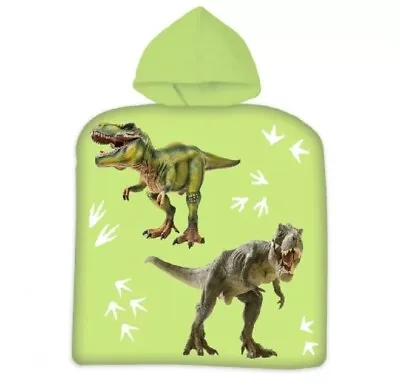 Kids Boys Dinosaur Jurassic Park World Hooded Poncho Bath Beach Towel Cotton • £10.99