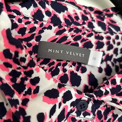 Mint Velvet Pink Navy White  Mix Leopard Print Blouse Shirt Size 16 • £15