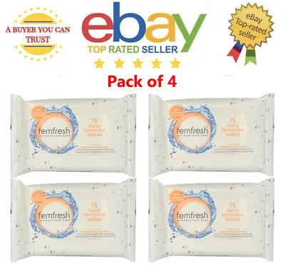 £9.99 • Buy 4x 15 Femfresh Intimate Hygiene Feminine Freshnes Flushable = 60 Cleansing Wipes