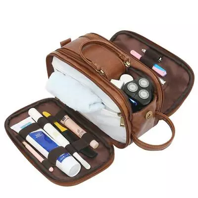 £18.59 • Buy Leather Toiletry Bag For Men Large Travel Wash Bag Shaving / Water-Resistant