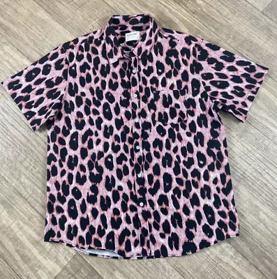 Mens Fohemr Pink Leopard Print Shirt Medium Hawaiian Surf Lightweight Summer • £17.99