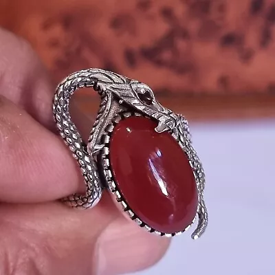 Vintage  Victorian  Silver Ring Snake Shape Red Carnelian Stone • $39