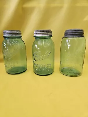 3 Vintage Jar Blue Green Ball Perfect Mason Jars 2 15 7 Quart LOT With Lids  • $9.99