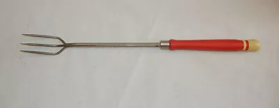 Vintage Retro 3 Prong Meat Fork Kitchen Utensil Red & Cream 15 Inch Wood Handle • $14.99