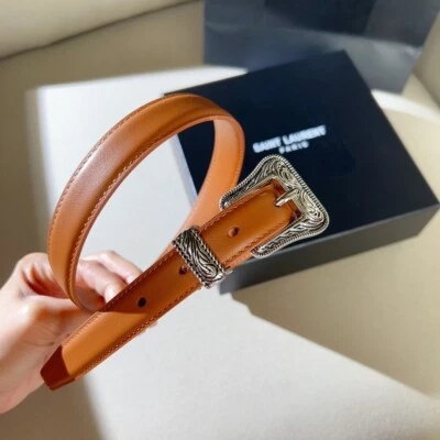 $119.99 • Buy Saint Laurent YSL Silver Buckle Orange Leather Women Belt 2.0CM