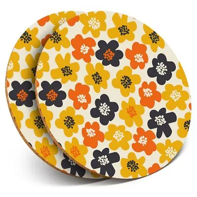 £4.99 • Buy 2 X Coasters - Yellow Floral Retro 60s Flower  #46496
