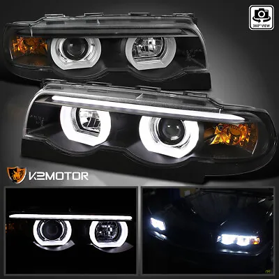 Black Fits 1995-2001 BMW E38 7-Series 740i 740iL LED Halo Projector Headlights • $225.38