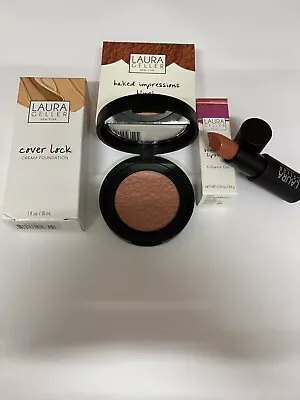 Laura Geller   3 Piece  Make Up Set ~ Medium Foundation ~ Tan Lipstick + Blusher • £11.50